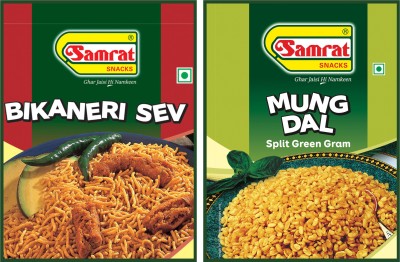 SAMRAT |Combo Pack of 2| BIKANERI SEV BHUJIA | MUNG DAL |Tasty Snacks|NAMKEEN|(2 x 400 g)