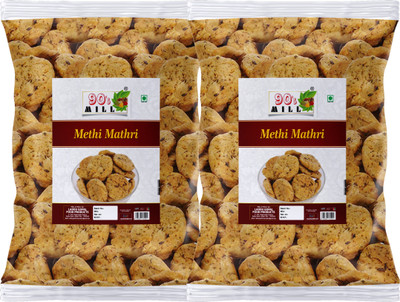 90's MILL Pratichya Varuna Old Mathri Snack Gol Round Methi Mathris Mathri Puri-150g*2Pack(2 x 150 g)