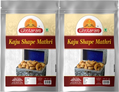 GHOTARAM Snack Mathri Khasta Matthi Ajwain Black Paper Kaju Namkeen Mathi-150g*2Pack(2 x 150 g)