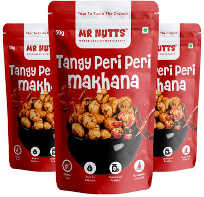 MR NUTTS Tangy Peri Peri Makhana – Roasted Fox Nuts,Superfood Snack|(Pack of 3, 50g Each)(3 x 50 g)