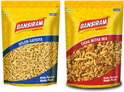 Bansiram Namkeen Nylon Gathiya & Tikha Mitha Mix Combo Pack(2 x 400 g)