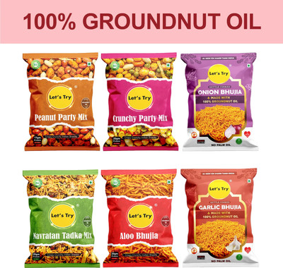 Let's Try Namkeen Combo(Aloo,Garlic&Onion Bhujia,Crunchy & Peanut Party Mix,Navratan Mix)(6 x 28 g)