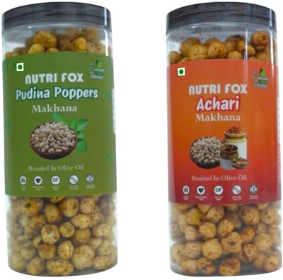 PUNAM ORGANICS NutriFox Makhana Roasted in Olive Oil | Puffed Snacks (Pudhina & Achari)(2 x 80 g)