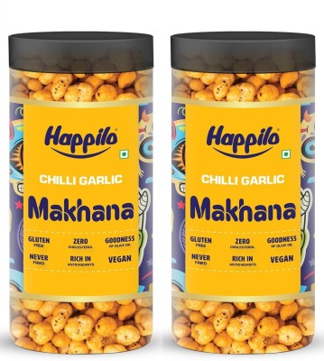 Happilo Makhana Chilli Garlic Jar, Roasted Foxnut, Healthy Snack, 80g x 2(2 x 80 g)