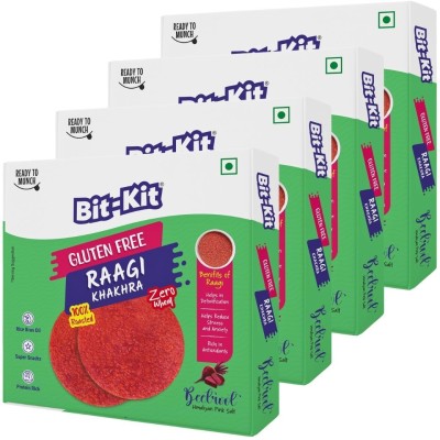 Bit-Kit Gluten Free Ragi Beetroot Regular Khakhra, Roasted Thins Tea Time Diet Khakhra(4 x 180 g)