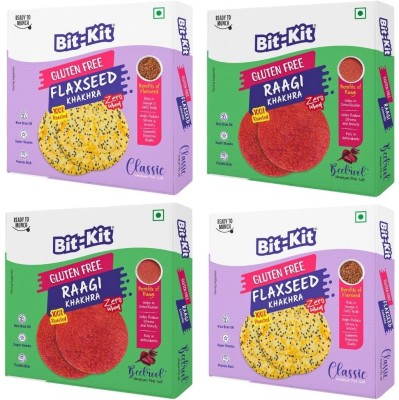 Bit-Kit Gluten Free Flaxseed (Set of 2) & Ragi Beetroot (Set of 2) Regular Khakhra Combo(4 x 180 g)