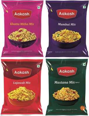 AAKASH Namkeen Mixture Combo | Pack of 4 | 150 Gm Each | Tangy and Spicy Fresh Namkeen(4 x 150 g)