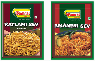 SAMRAT |Combo Pack of 2| BIKANERI SEV BHUJIA | RATLAMI SEV BHUJIA|Tasty Snacks|NAMKEEN|(2 x 400 g)