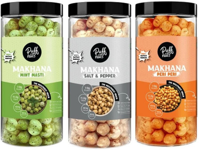 puffnuts Mint Masti, Salt & Pepper & Peri Peri Roasted Makhana Pack Of 3(3 x 81 g)