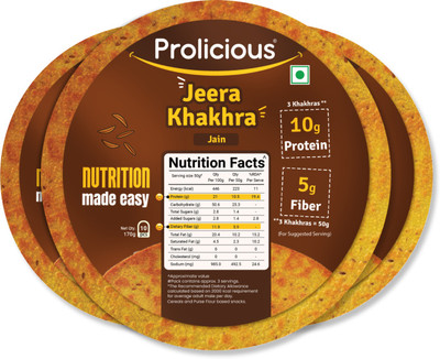 Prolicious High Protein & Fiber Khakhra | Roasted | No Palm Oil | Healthy | Jeera(3 x 0.17 kg)