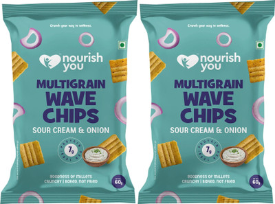 Nourish You Multigrain Wave Chips | Sour Cream & Onion Flavour | Baked, Not Fried(Pack of 2)(2 x 60 g)