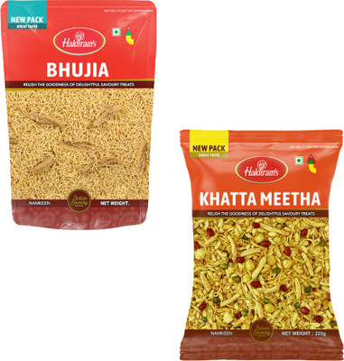 Haldiram's Bhujia and Khatta Meetha Combo | Fresh & Tasty Snack | Namkeen & Savouries(2 x 1000 g)