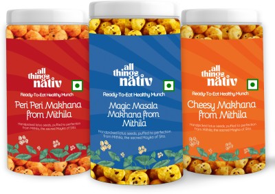 All Things Nativ Peri Peri, Magic Masala and Cheese Flavoured Makhana, Puffed Snacks(3 x 73 g)