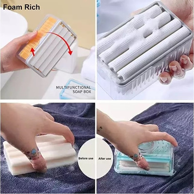 SellVera Soap Bar Portable Box Dispenser with Roller(Blue)