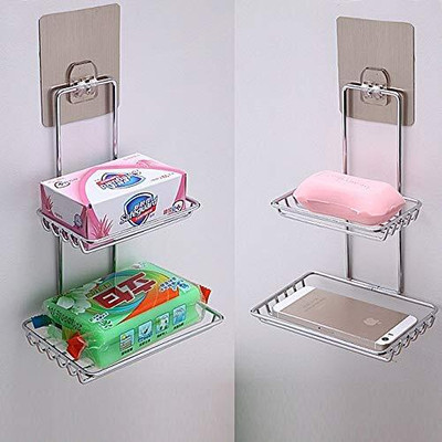 LILA ENTERPRISE Soap Storage Rack for Kitchen Bathroom-with Self Adhesive Magic Sticker..(Silver)