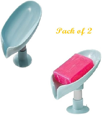 QinPin Soap Holder Easy Clean with Self Draining Dish Bar 2Pc Leaf Shaped & Suction Cup(Multicolor)