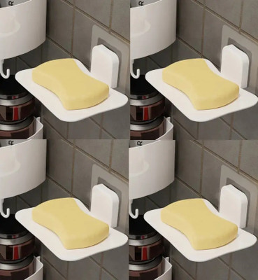 GJWORLD 4 PCS Non-drill Wall Mount Magic Sticker Self Adhesive Soap Stand For Bathroom(White)
