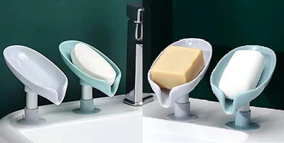 OFOY Leaf-Shape Self Draining Soap Dish Holder (4 Pcs)(Multicolor)