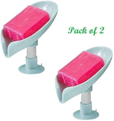 QinPin Self Draining Portable 2Pcs Leaf Shaped Soap Holder Dish Bar with Suction Cup(Multicolor)