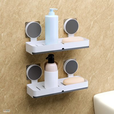 HOMESTIC 2 Pcs Plastic Self-Adhesive Soap Holder with Drain Tray | White(White)