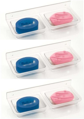 FORSQUARE HARDWARE PRODUCTS ABS Plastic Unbreakable Double Square Soap Dish (White) - Pack of 3(clear)