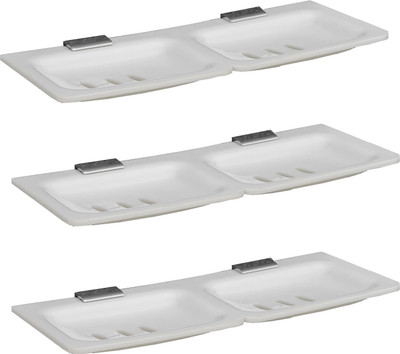 FORTUNE Acrylic Double Square Soap Dish / Soap Case / Bathroom Accessories (Pack of 3)(White)