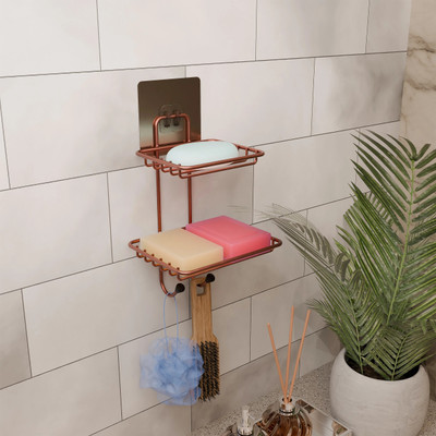 kridha Double Layer SS Soap Dish Holder with Hook in Rose Gold Color (Pack of 2)(Rose Gold)