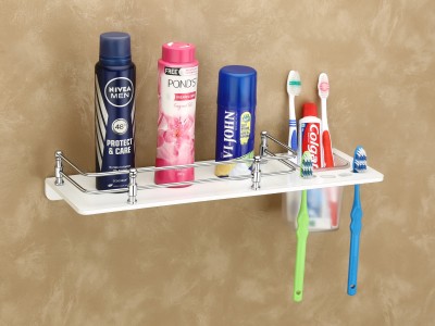 HAPPI Acrylic Toothpaste Glass & Toothbrush Holder with Bottle Space Stand Bathroom(White)