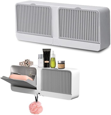 ELIE INDIA Creative Wall Mounted Soap Box with Lid Double Grids Draining Rack Soap Holder(Grey)