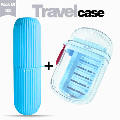 myniqs Travel Soap Case & Toothbrush Holder In Capsule Shape Botel (Pack Of 2)(Blue)