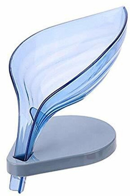 VRAVMO Decorative Drainage Soap Holder, No Drilling Required Leaf Shape Soap Dish Box Bar Soap Holder Soap Saver for Sponge, Brush, Soap(Blue)