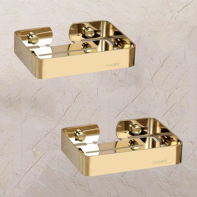 Mocksh SS- 304 PVD Coated Bathroom Soap Dish/Soap Holder/Case/Stand Bathroom (Set of 2)(Full Gold)