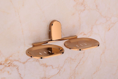 AGMECO Double Soap Dish Holder Rust Resistant, Durable & Sleek Finish (Pack of 1)(Rose Gold)