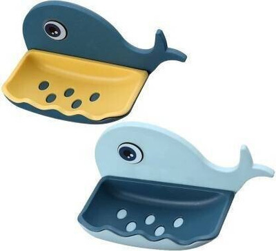 Fulkiza Pack of 2 Beautiful Fish Design Wall Mounted Self Draining Soap Case x2.97(Multicolor)