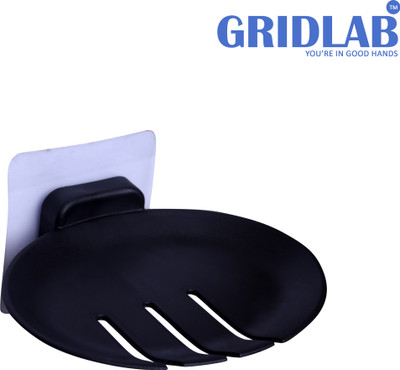 Gridlab Self Adhesive Wall Mounted Soap Stand Holder Dispenser for Bathroom (PACK OF 2)(BLACK SOAP DISH)