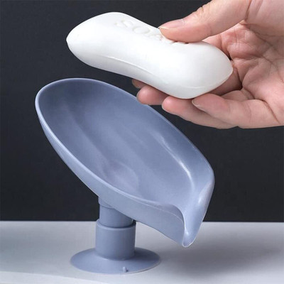 Radha Pack of 2 Leaf Shaped Self Draining Suction Cup Soap Dish x2.105(Random Colour)
