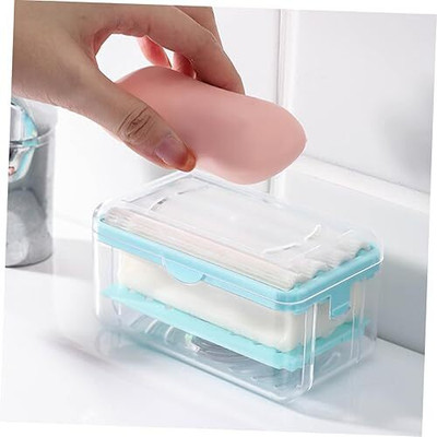 SellVera Laundry Rolling Soap Box Portable Soap Bar Box Dispenser with Rubber(Blue)