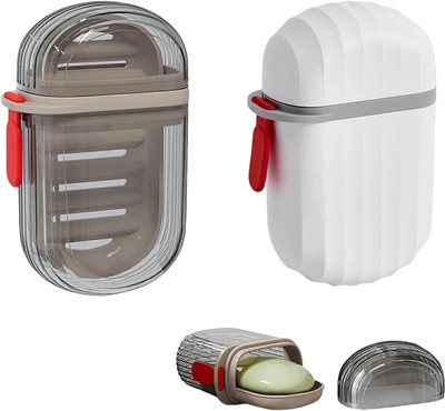 KEETLY Travel Soap Case Soap Box with Lid Portable Waterproof and Leakproof 2PCs(Black, White)