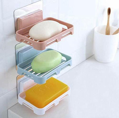 Zenvio Pack Of 3 Pcs Wall Mounted soap Dish Holder ABS Plastic Wall Soap Storage Rack(White)
