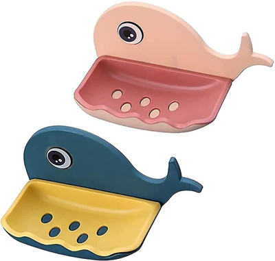 Fulkiza Pack of 2 Beautiful Fish Design Wall Mounted Self Draining Soap Case x2.104(Multicolor)