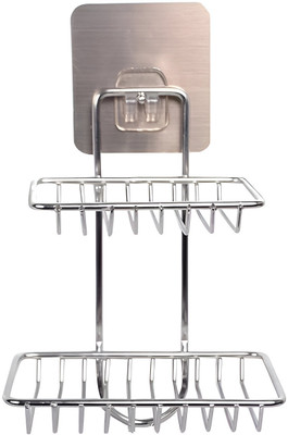 Glitzn Self Adhesive 2 Layer Steel Soap Holder ( 1Pc )(Silver)