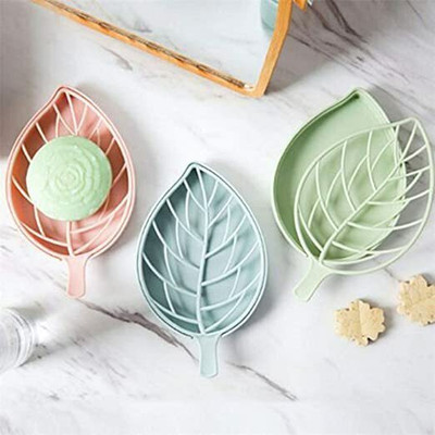 ks trade Pack of 1Multifunctional Household Leaf Shape Double Layer Soap Boxx1.22(Multicolor)