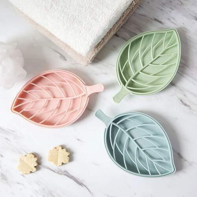 ks trade Pack of 3Beautiful Leak Proof Leaf Shape Double Layer Soap Casex3.60(Multicolor)