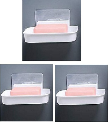 Kinzilla Self Adhesive Multipurpose Wall Mount Bathroom Shelf Soap Dish (Pack Of 3)(Multicolor)