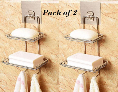 AD PLAST Multipurpose Steel Double Layer Soap Case Stand Holder (Pack of 2)(Silver)