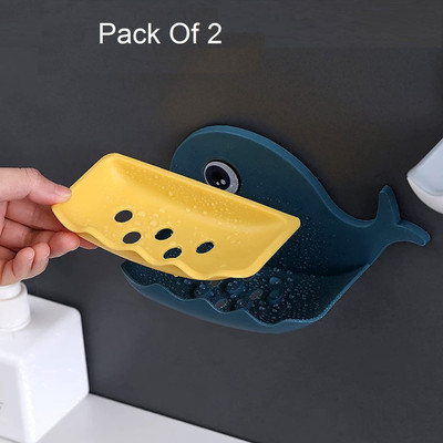 HARICREATION Pack of 2 Cute Dolphin Shaped Self Adhesive Wall Mounted Soap Case x2.154(Multicolor)