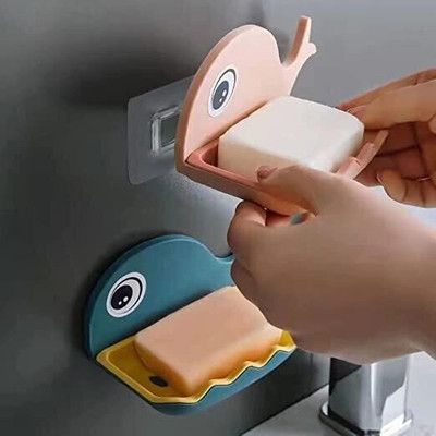 Radha Fish Shape Cute Adhesive Waterproof Wall Mounted Soap Dish x2.52(Random Clour)