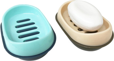 CSM Soap Case, Soap Dish, Soap Box - Set f 2 PCS(Beige, Lighte Blue)