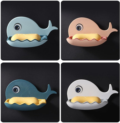 Shreejee Pack of 4 Cute Dolphin Design Double Layer Self Adhesive Soap Case X4.101(Multicolor)