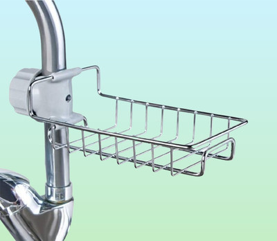 Uqvaynex Home Basin while and Holder Steel Faucet Soap Scrubber Stainless Holder(Silver)